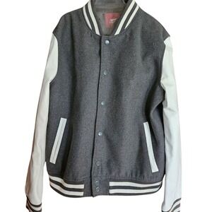 Arizona Jeans Men's Medium Gray Letterman Varsity Snap Wool Blend Jacket